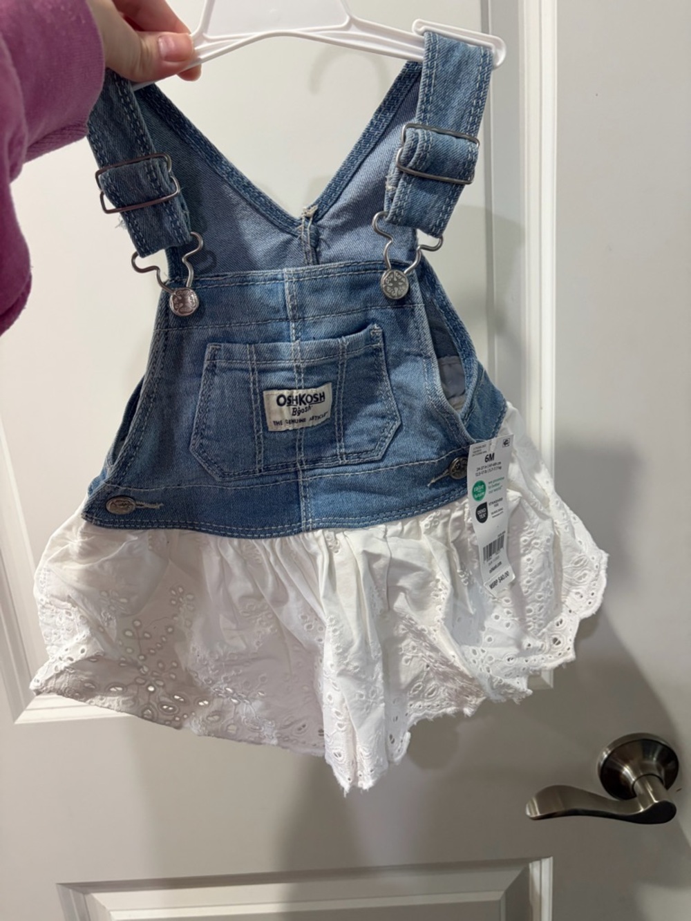 OshKosh B'gosh Denim Bib Overalls with White Eyelet Skirt